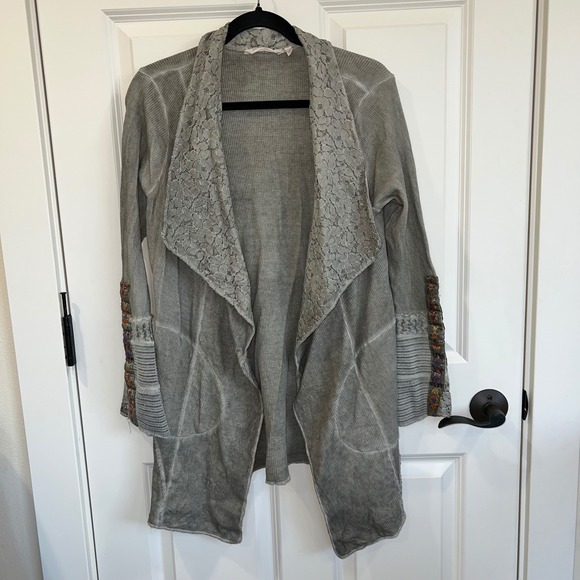 Soft Surroundings Sweaters - Soft Surroundings Cadence Thermal Topper Open Front Lace Embellishment Gray‎ PS